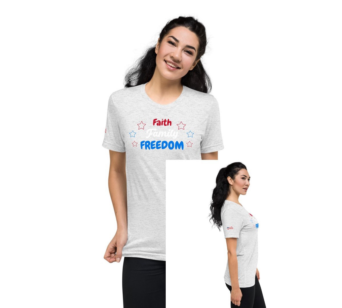 Faith Family Freedom Women's T-Shirt - White Fleck Triblend / XL