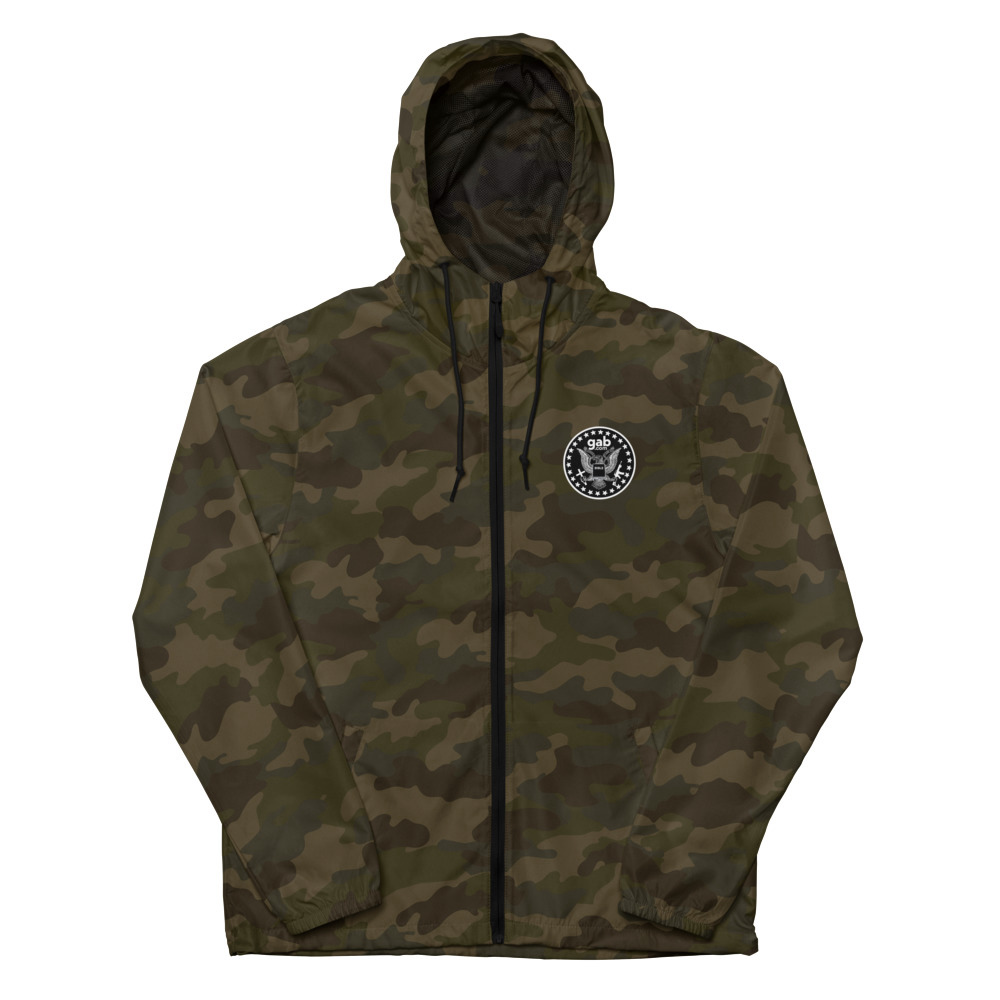 Gab Emblem Unisex Lightweight Zip Up Windbreaker - Forest Camo / L