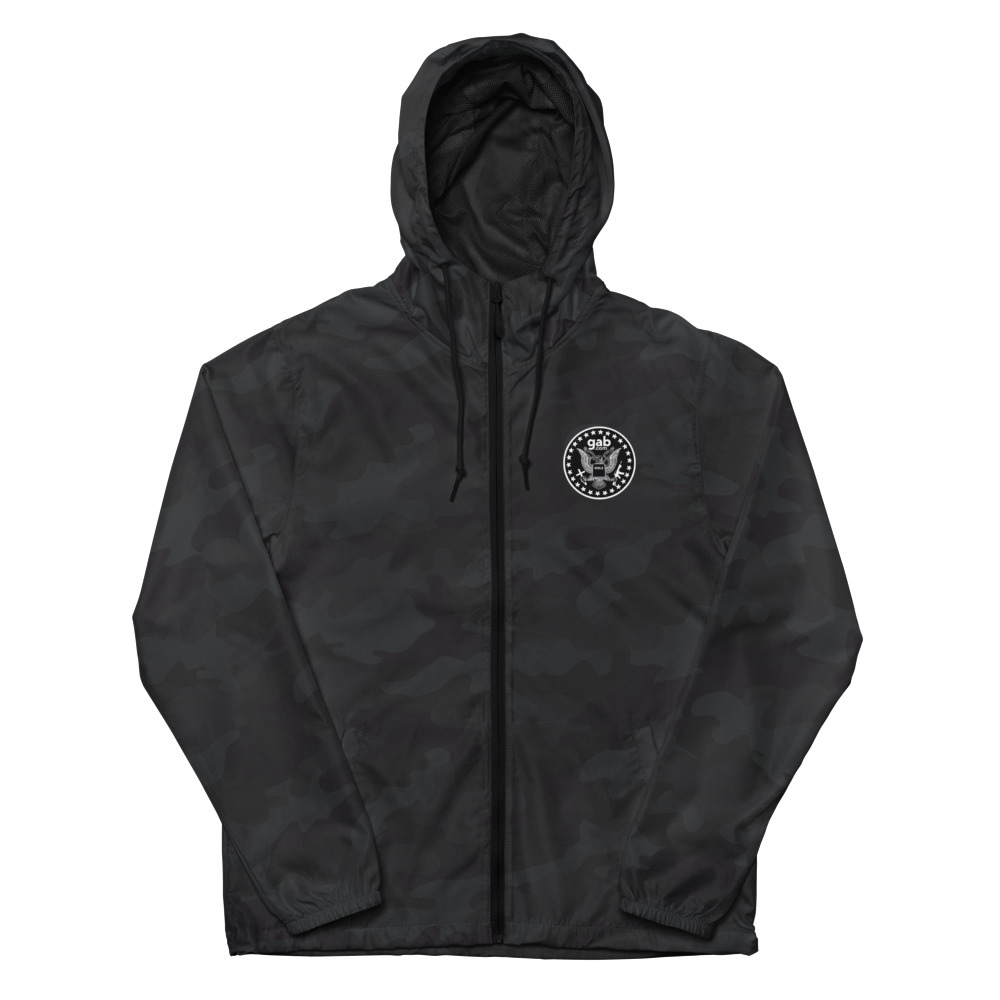 Gab Emblem Unisex Lightweight Zip Up Windbreaker - Black Camo / M