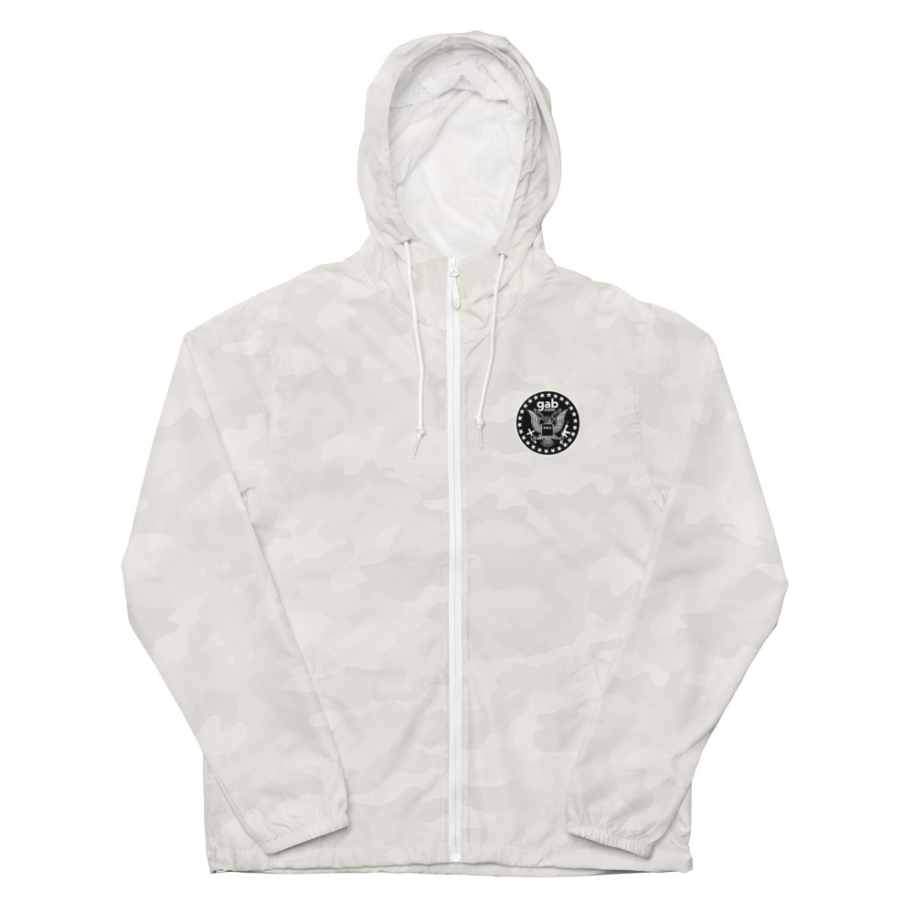 Gab Emblem Unisex Lightweight Zip Up Windbreaker - White Camo / S