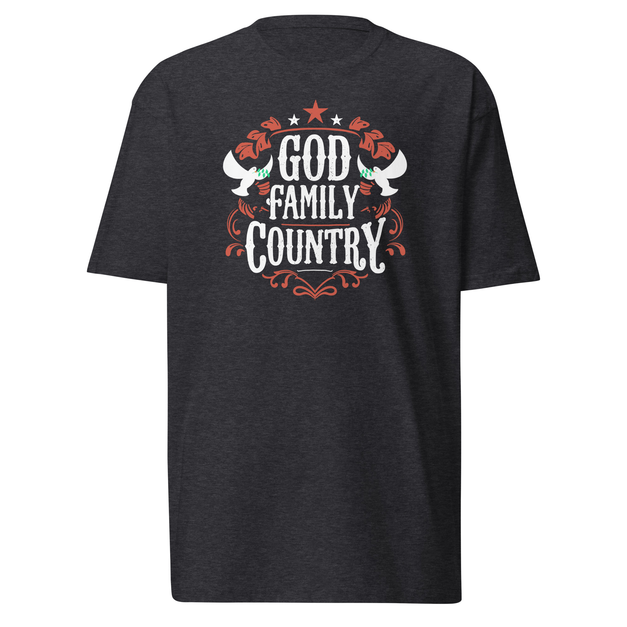 God, Family, Country T-Shirt - Charcoal Heather / S