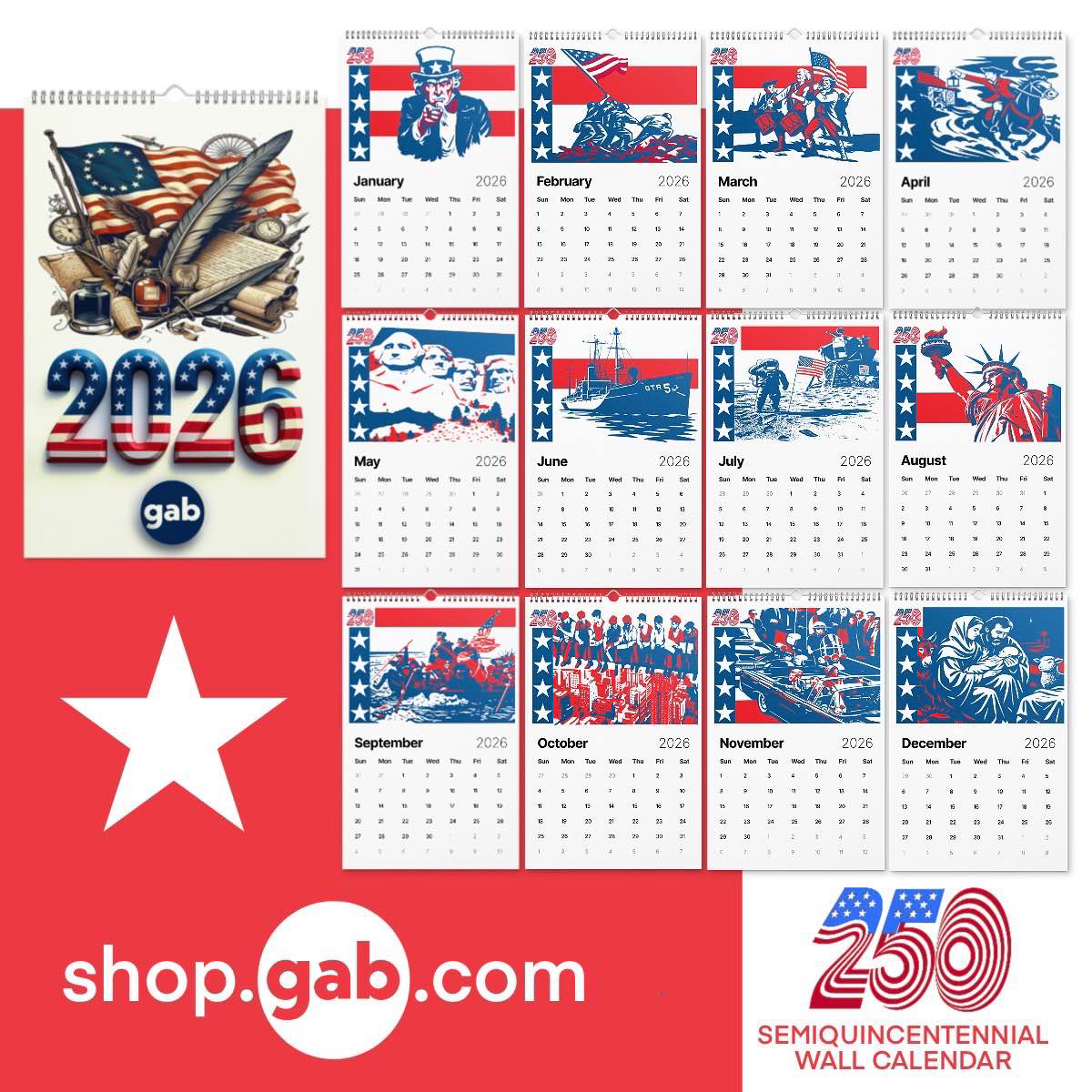 The Gab 2026 Semiquincentennial Wall Calendar