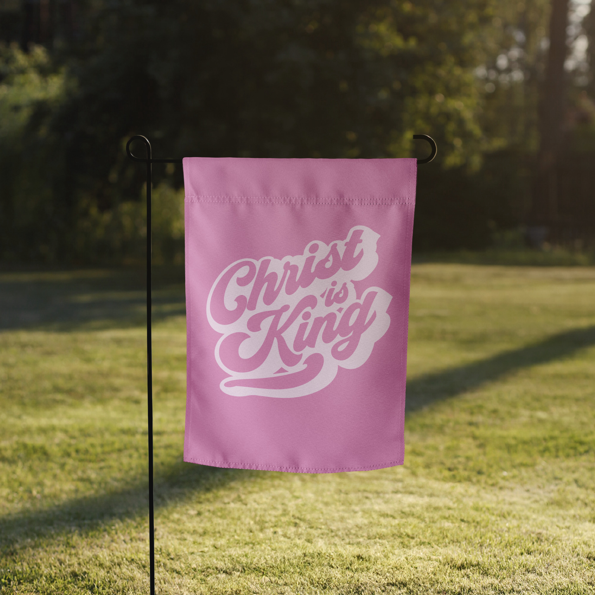 Pink Christ Is King Garden Flag